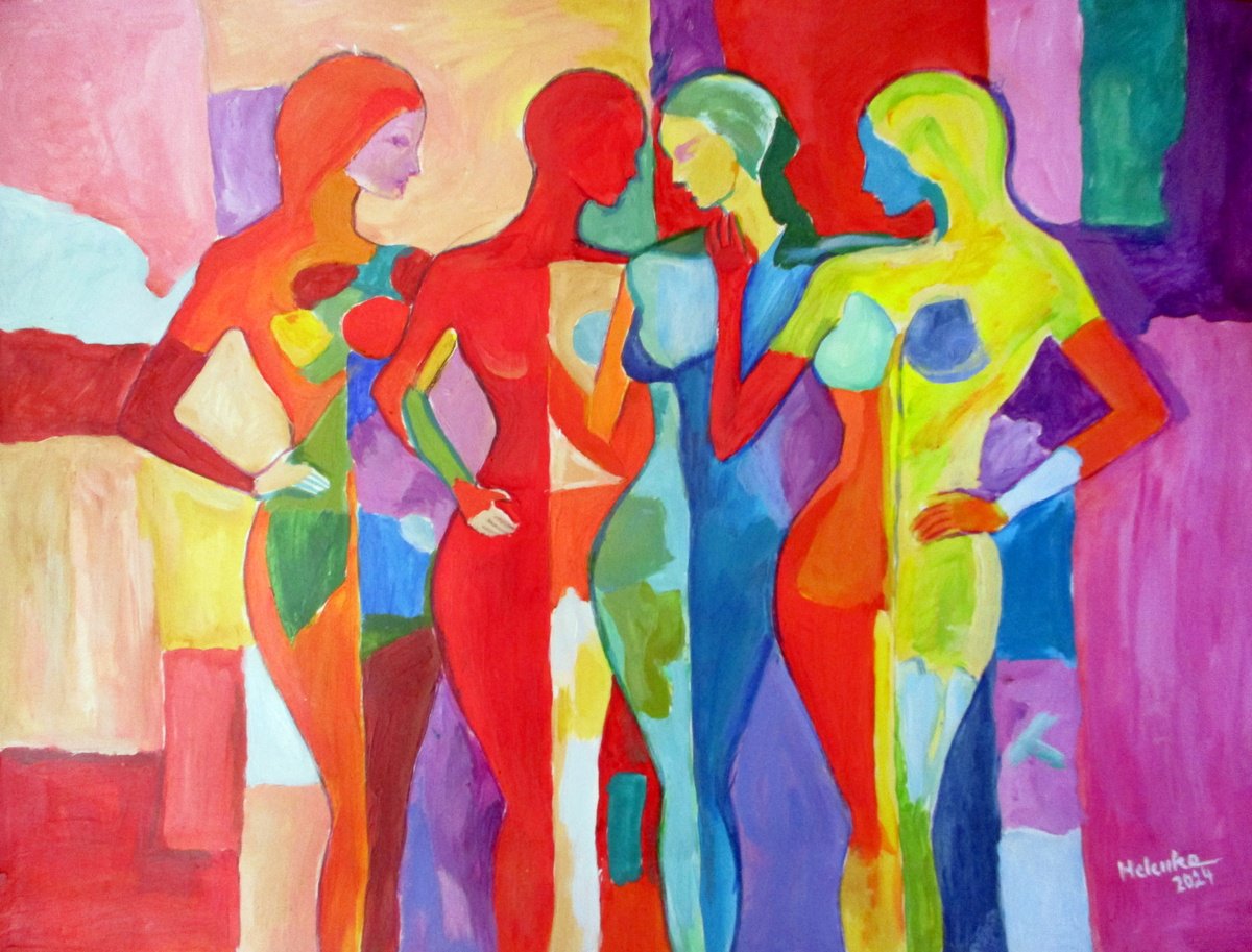 Expressive Portrait Acrylic Painting By Helena Wierzbicki, 28 X 21, Convergence, Original Artwork