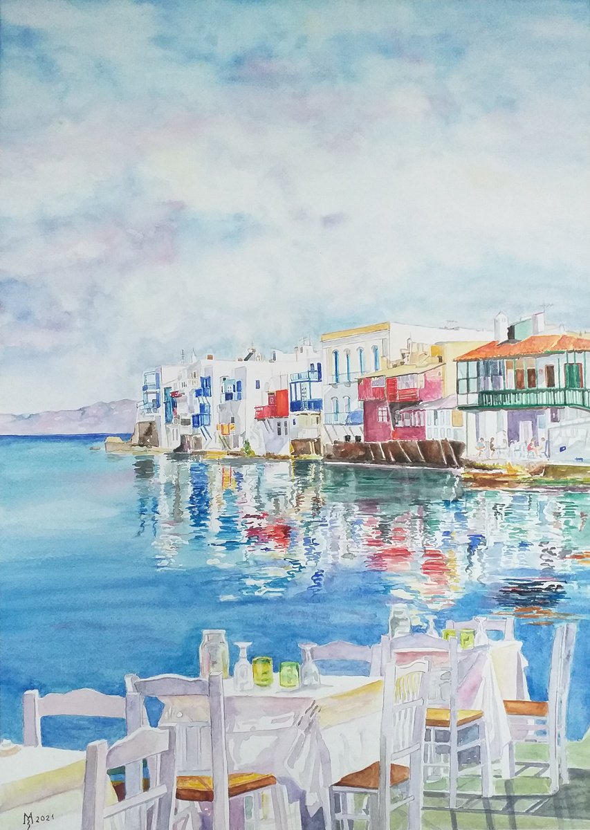 Impressionistic Watercolour , Mykonos Greece By Zoran Mihajlovic Muza, 20 X 28, Artwork For Sale On Artfinder