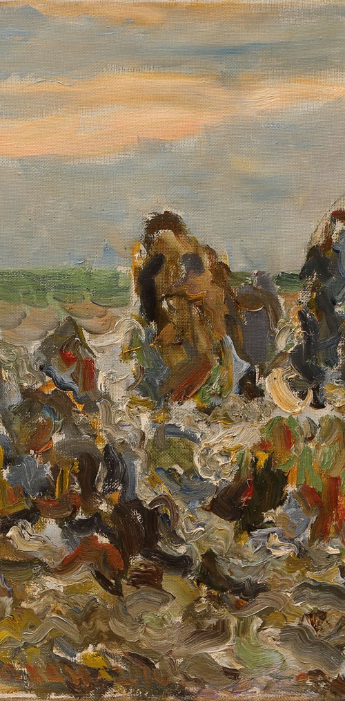 Rocks in Arambol, GOA - Indian Beach Landscape - Seascape - Seashore - Oil Painting - Medium Size - Gift by Karakhan