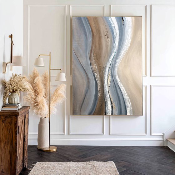 Interwoven Currents. Neutral Beige Grey Gold