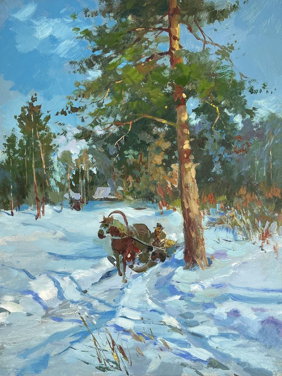 A Carriage Along a Winter Road