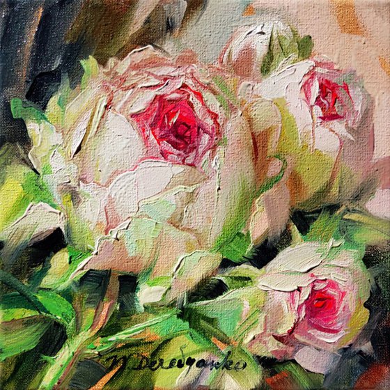 Pale rose oil painting canvas art flowers