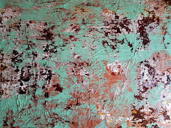 Senza Titolo 183 - green copper - abstract landscape - ready to hang - 102 x 77 x 2 cm - acrylic painting on canvas