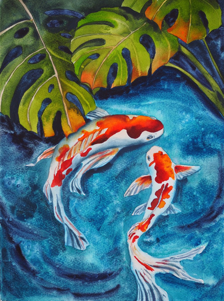Impressionistic Watercolour , Koi Fish By Delnara El, 11 X 15, Artwork For Sale On Artfinder