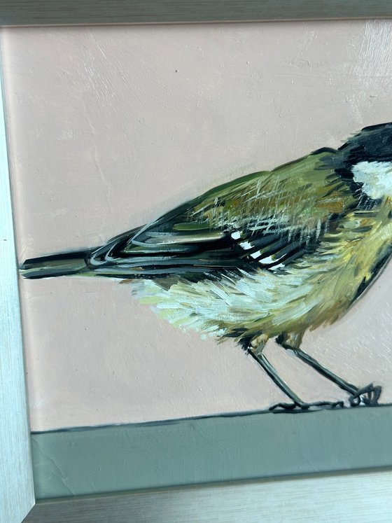 Bird oil painting mini art framed 5x7inch cute animalistic art