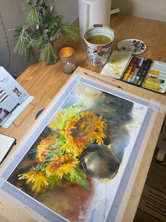 Sunflowers in a jug