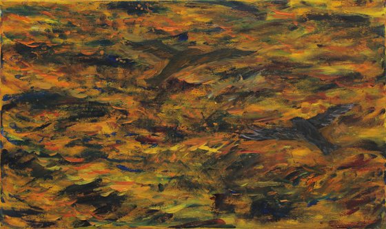 Fly Bird 2009, acrylic, oil on canvas, 30 x 50 cm