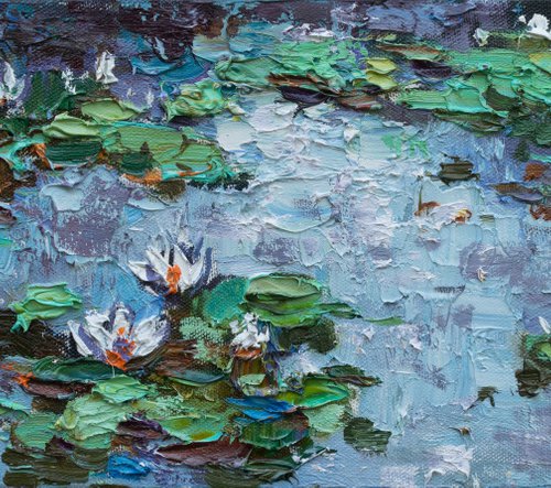 White water lilies Original Oil painting by Anastasiia Valiulina