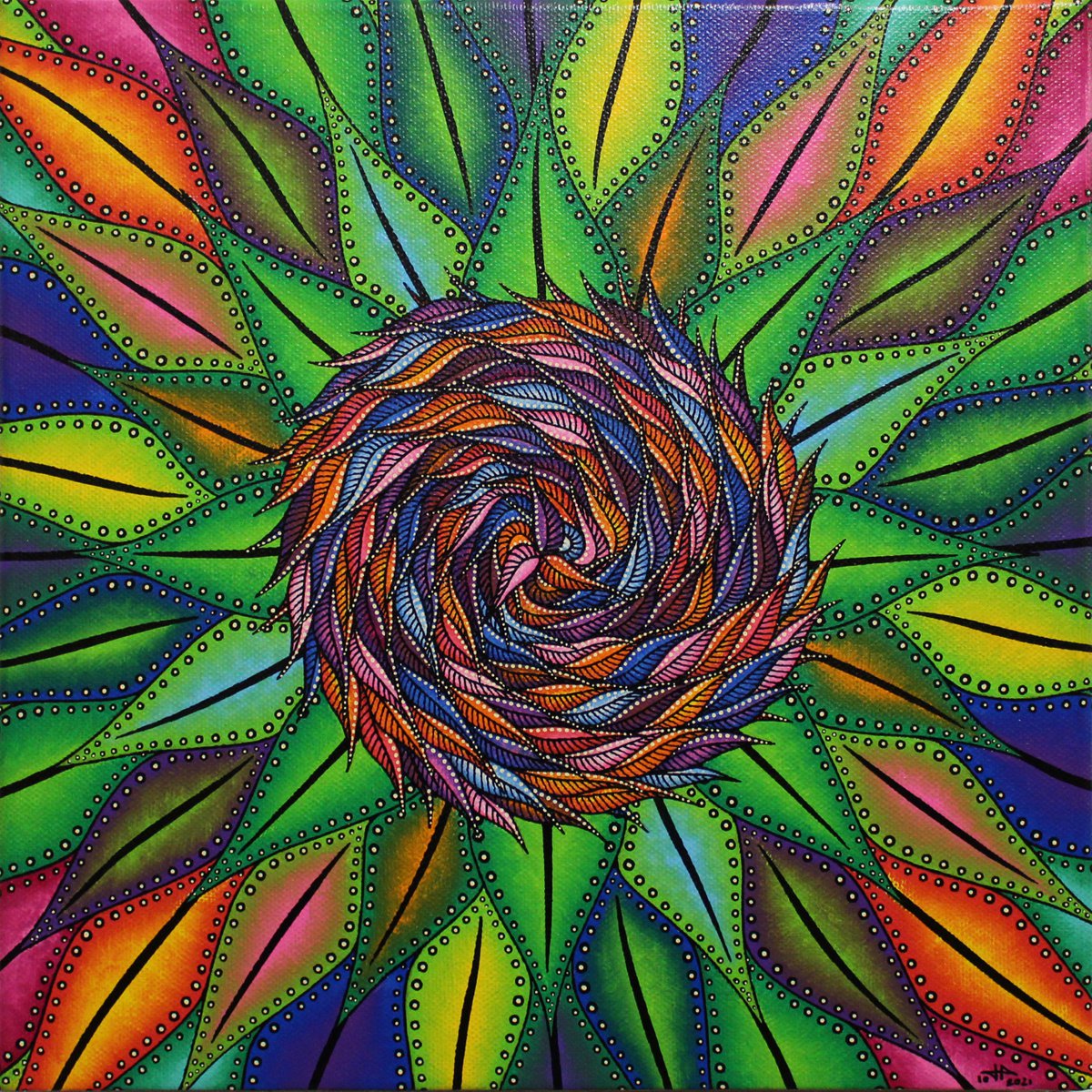 Abstract Botanical Acrylic Painting By Jonathan Pradillon, 12 X 12, Multicolored Floral Vegetation, Original Artwork