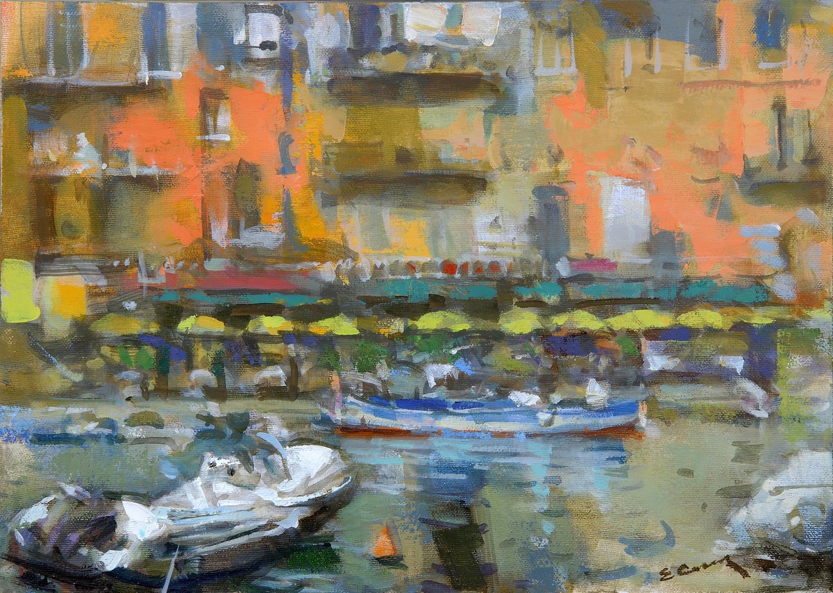 Expressive Oil Painting , Landscape With Boats By Eugene Segal, 22 X 16, Artwork For Sale On Artfinder