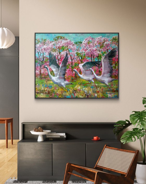 Storks on a Flower Meadow