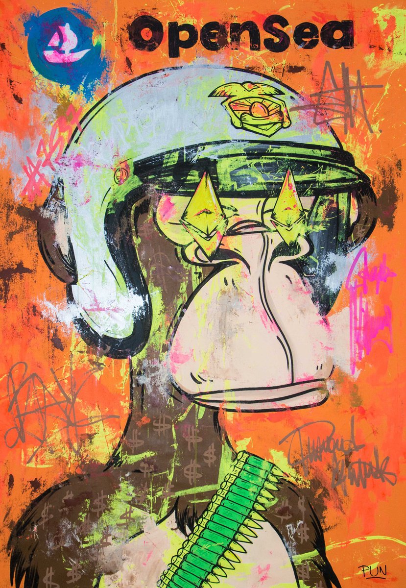 Portrait Acrylic Painting By Carlos Pun Art, 43 X 59, Bored Ape Yacht Club #7537 In Acrylics, Original Artwork