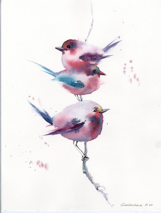 Pink motifs. Birds