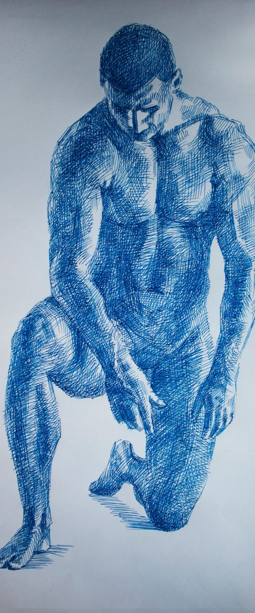 Male nude figure on the knees by Kateryna Bortsova
