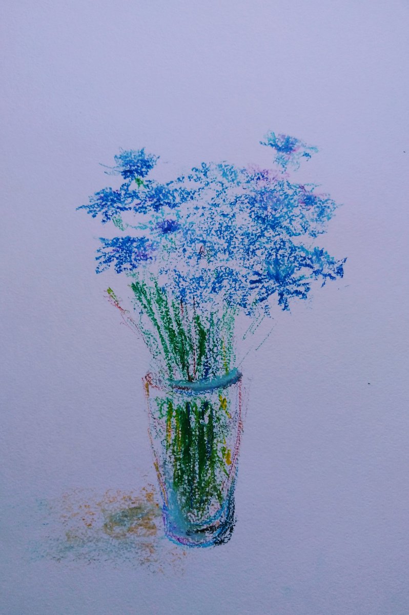 Impressionistic Still Life Pastel Drawing By Elena Klyan, 11 X 16, Cornflowers. Pastel, Original Artwork