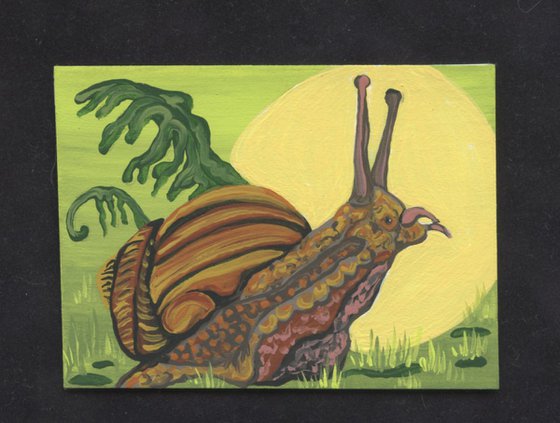 ACEO ATC Original Miniature Painting Garden Snail Wildlife Art-Carla Smale