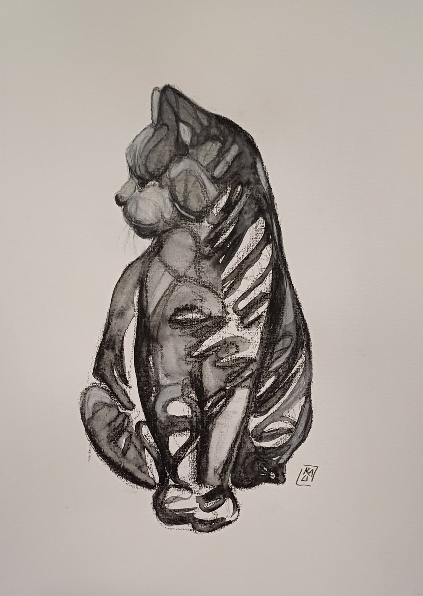Impressionistic Animal Charcoal Drawing By Karin Lichtenegger, 11 X 17", Charly, Original Artwork
