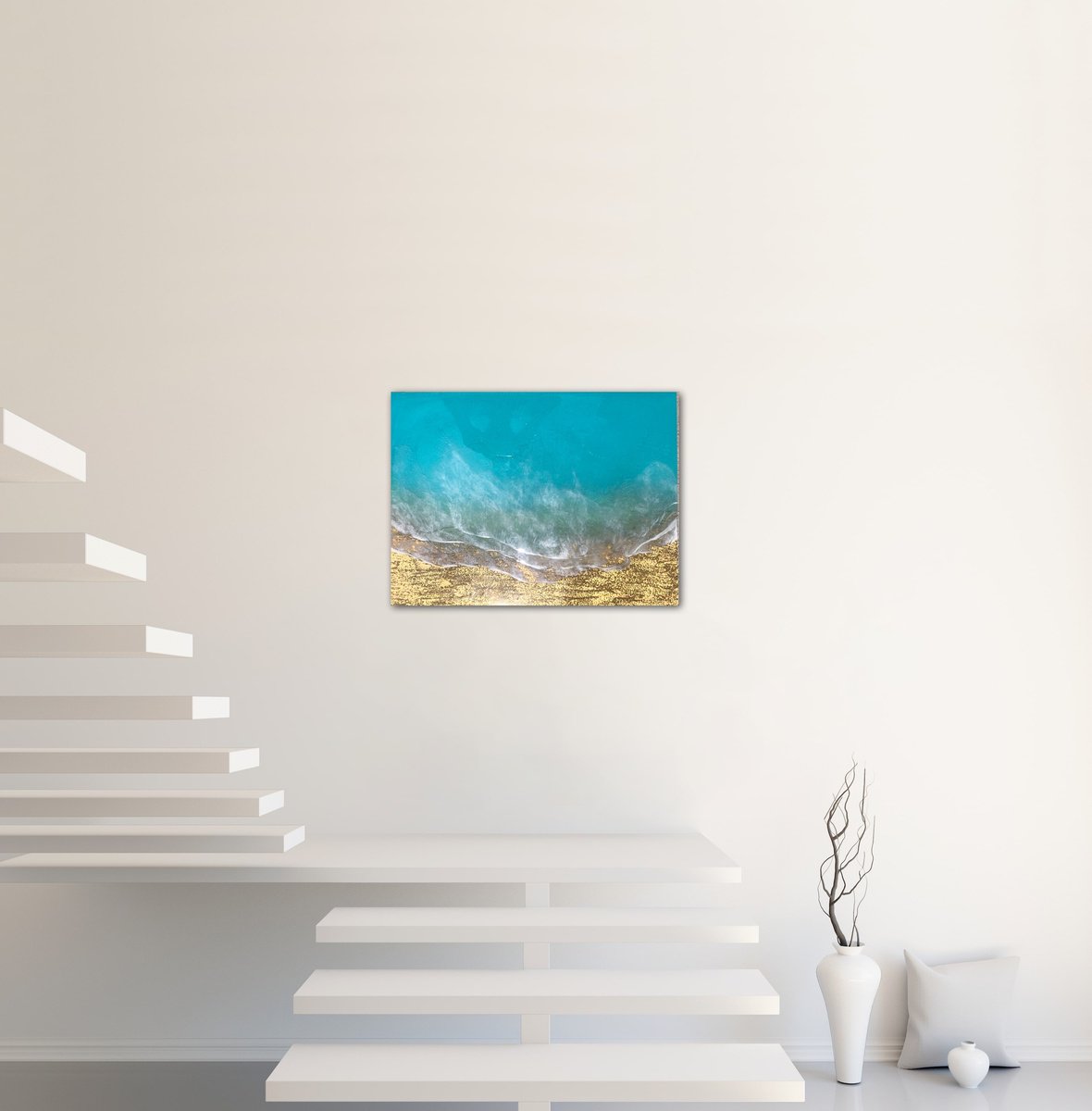 Organic Landscape Acrylic Painting By Ana Hefco, 18 X 24, Teal Waves #47, Original Artwork