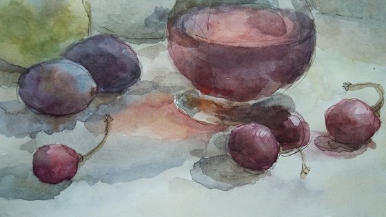 Still life with fruit. Original watercolor painting.