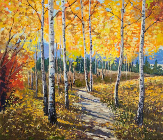 Autumn forest. Oil painting. Original Art. 14 x 12in.