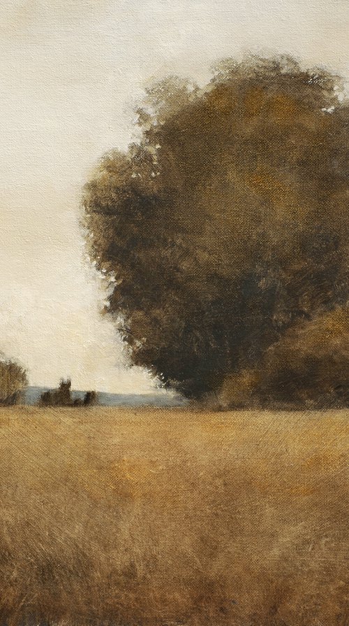 Trees And Field 220531, Tonal landscape and trees impressionist oil painting by Don Bishop