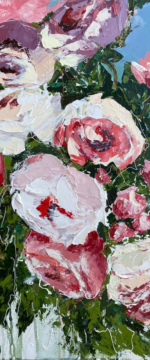 More roses original painting on canvas floral by Oksana Petrova