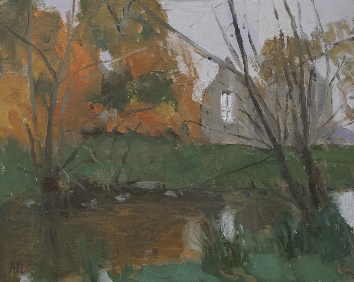 The Lake, Minster Lovell Hall By Alex James Long, 12 X 9, Artwork For Sale On Artfinder