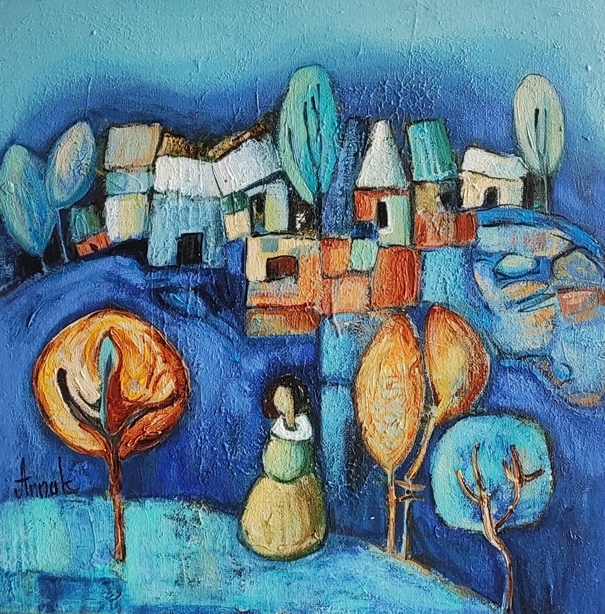 Expressive Oil Painting , The Blue Dream By Anna Soghomonyan, 14 X 14, Artwork For Sale On Artfinder