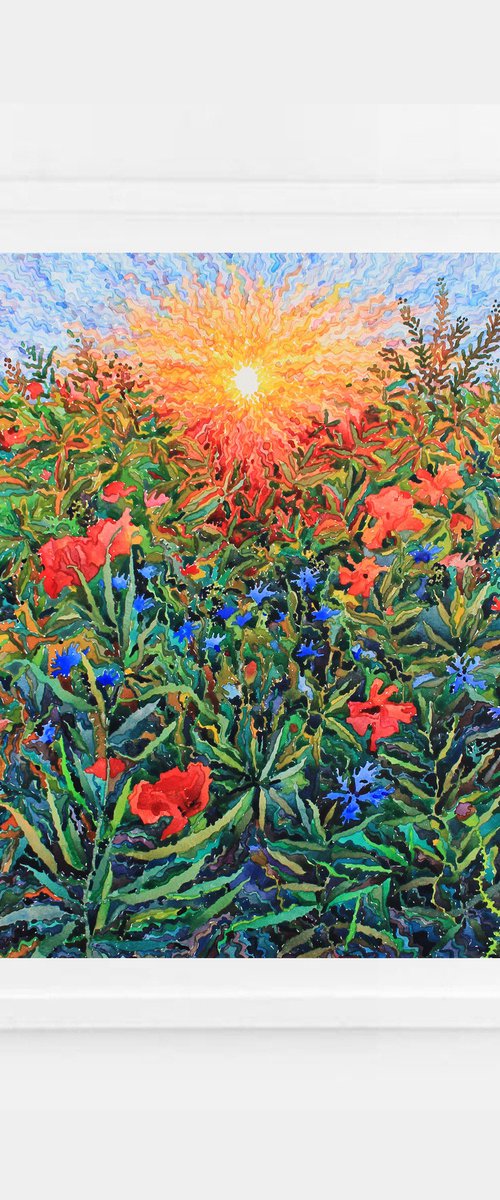 Poppies and Cornflowers in the field by Tanbelia