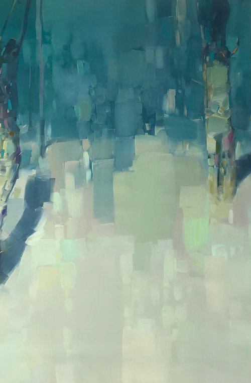 Moon Trees, Original oil painting, Handmade artwork, One of a kind by Vahe Yeremyan