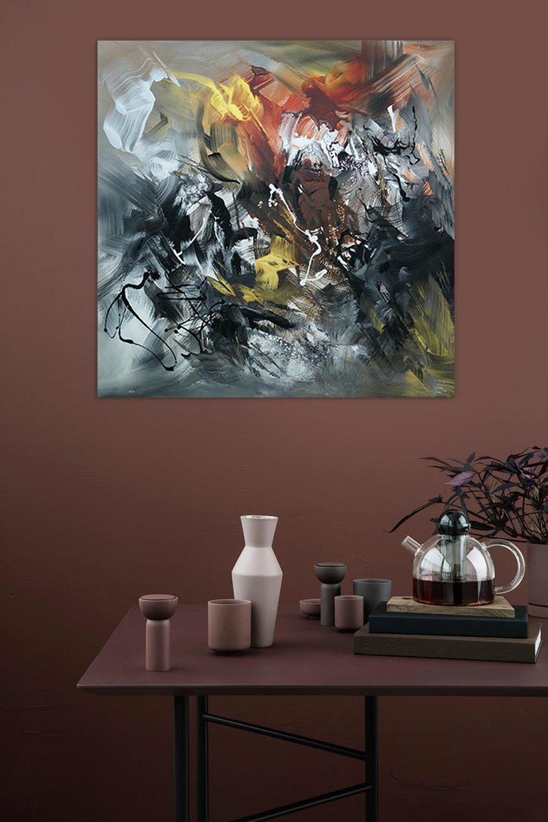 Expressive Abstract Acrylic Painting By Paresh Nrshinga Frsa, 32 X 32", Sometimes I Dream Ii, Original Artwork