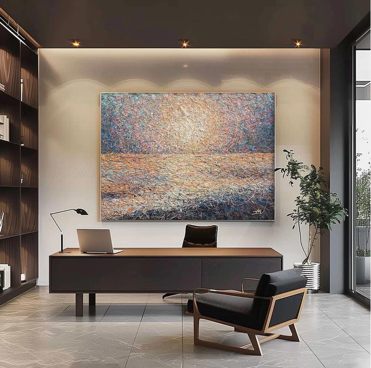 Impressionistic Landscape Acrylic Painting By Nadiia Antoniuk, 59 X 39", Sunlit Atmosphere, Original Artwork