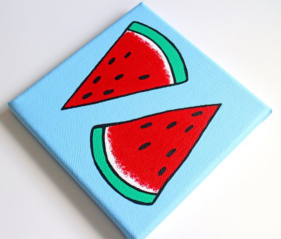 Watermelon Pop Art Painting On Miniature Canvas