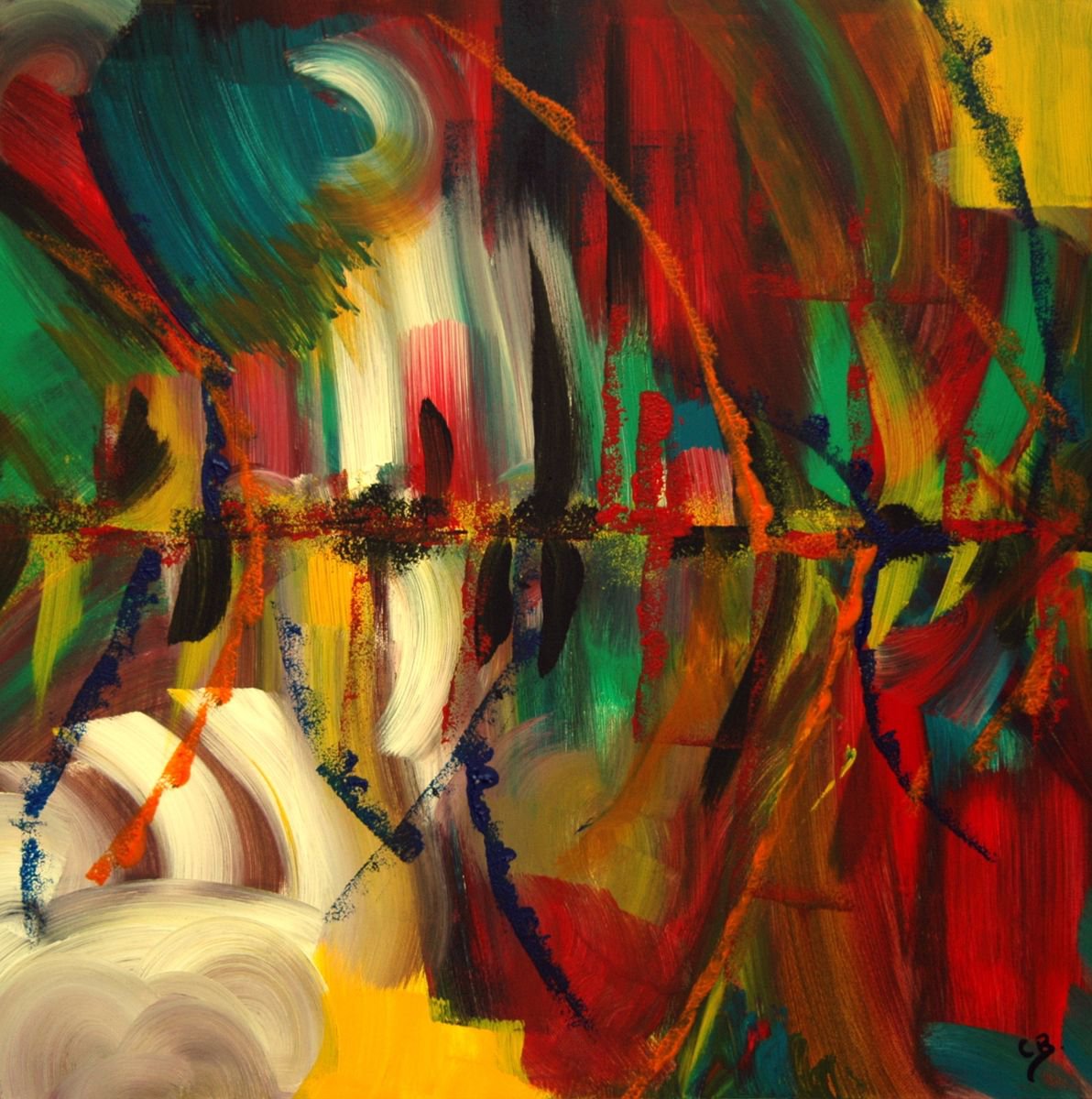 Abstract Animal Acrylic Painting By Cb., 20 X 20, Moonfish., Original Artwork