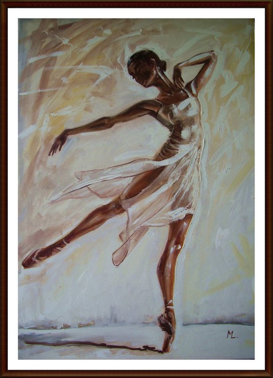 " BUTTERFLY "- LARGE 100X70CM ballerina brown light  ORIGINAL OIL PAINTING, GIFT,