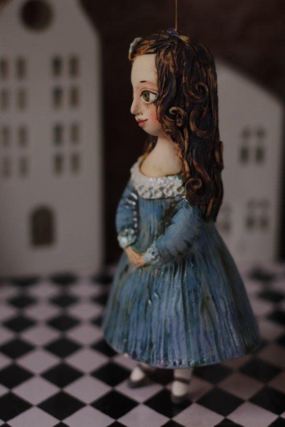 Little Girl in Blue. Hanging sculpture, bell doll by Elya Yalonetski