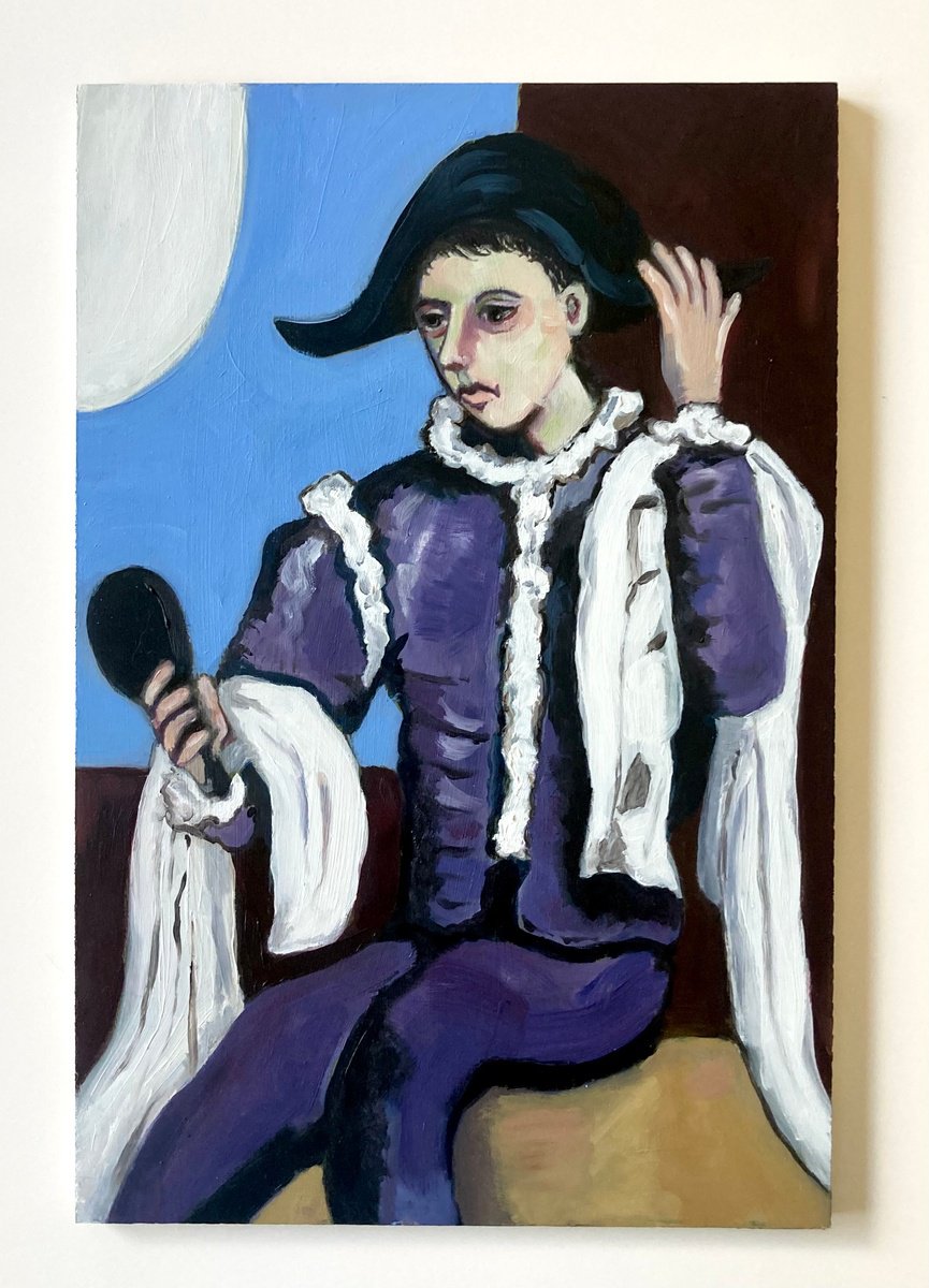 Expressive Portrait Oil Painting By Sarah Bale, 9 X 13", Harlequin, Original Artwork