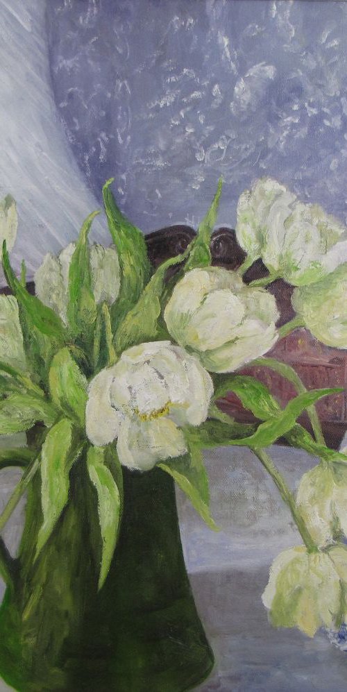 White Tulips with Water Jug by Christine Gaut