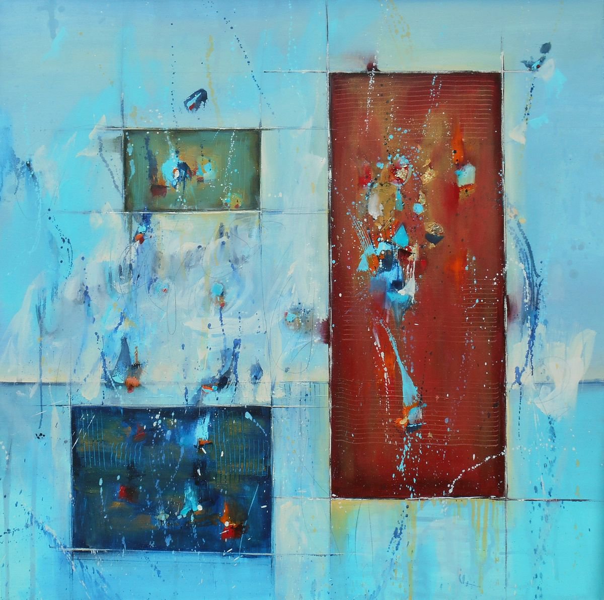 Geometric Abstract Oil Painting By Cynthia Ligeros, 36 X 36, A Place In The Sky, Original Artwork