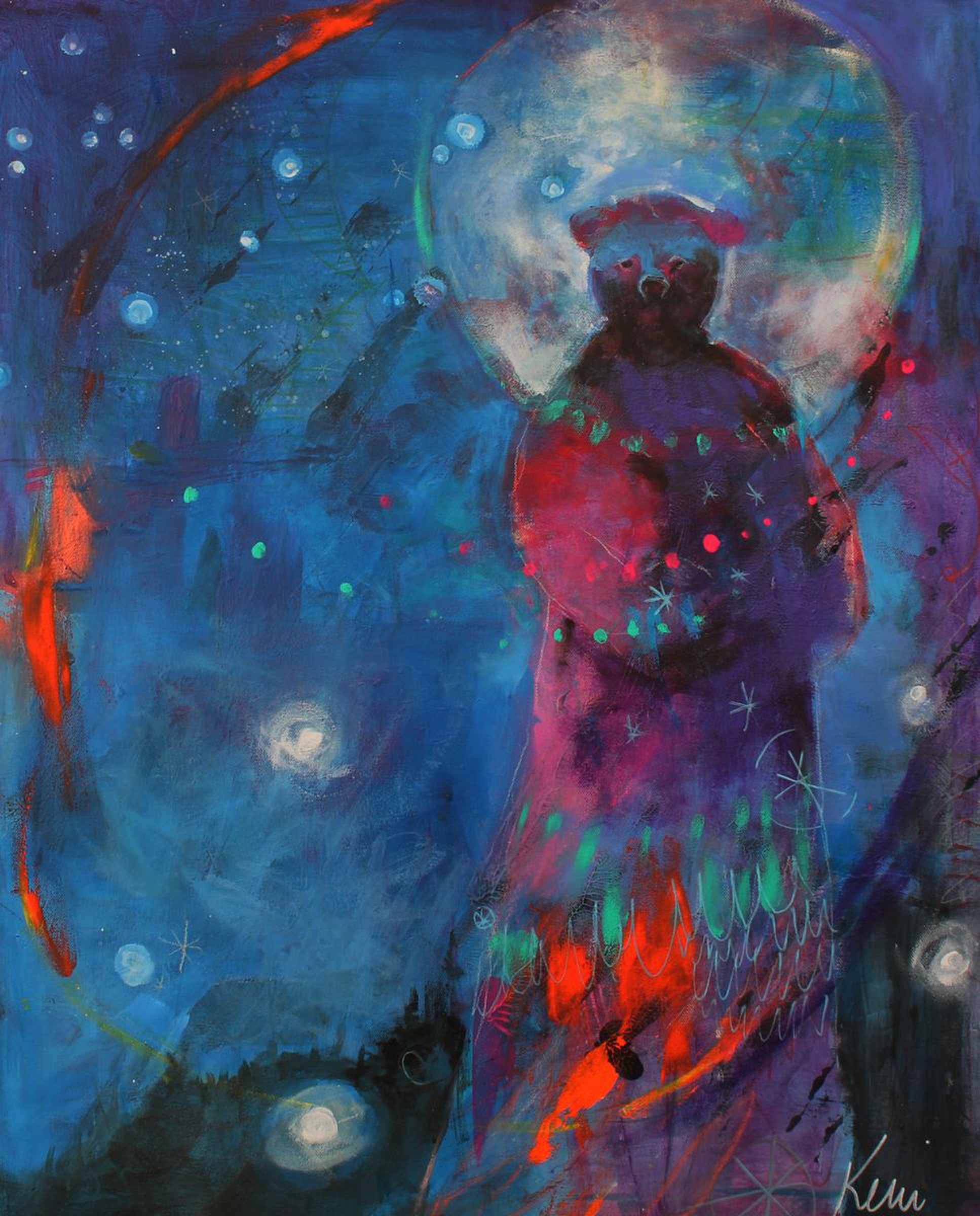 Bear Moon 24x30 Large Abstract Spirit Figure Pa Artfinder