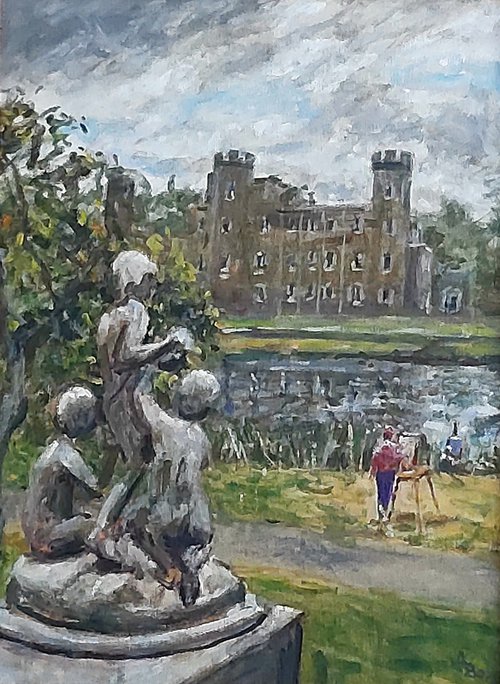 Castle statues watching  the painter by Dimitris Voyiazoglou