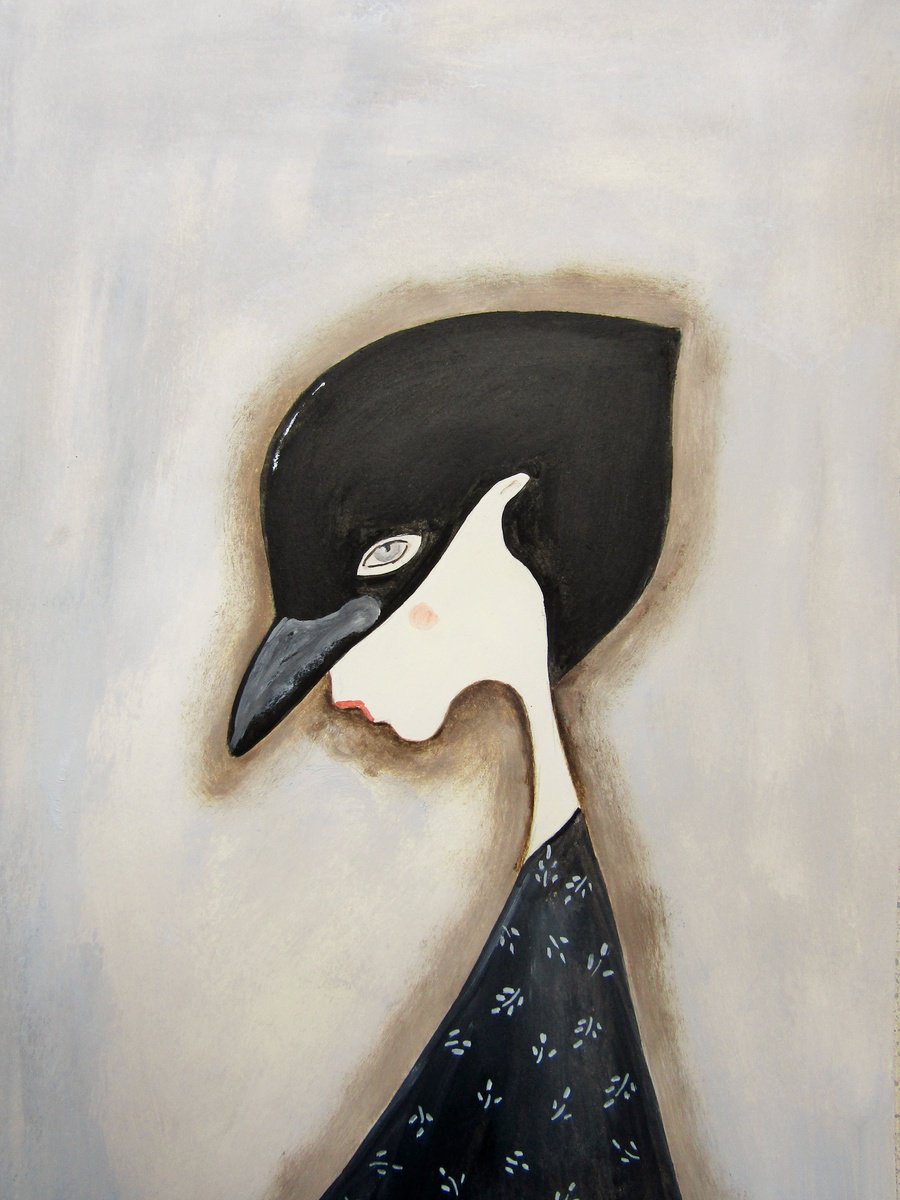 Masquerade: the raven - oil on paper by Silvia Beneforti