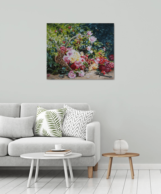 Roses in a Fallen Basket