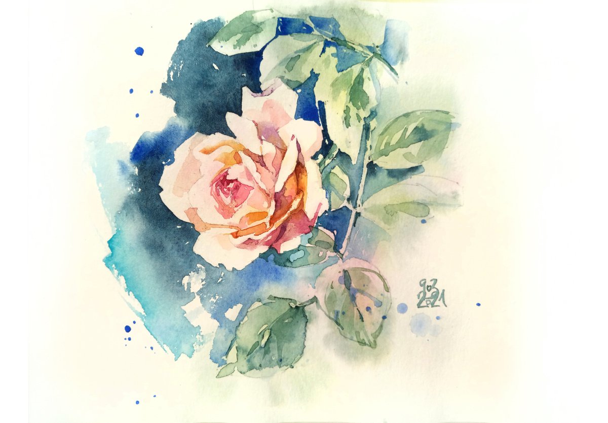 Impressionistic Botanical Watercolour By Ksenia Selianko, 12 X 8", "Scent Of Rose", Original Artwork