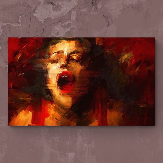 The Effect of Expected Satisfaction. 60x100 cm. Hand Embellished Giclée Print on Canvas.