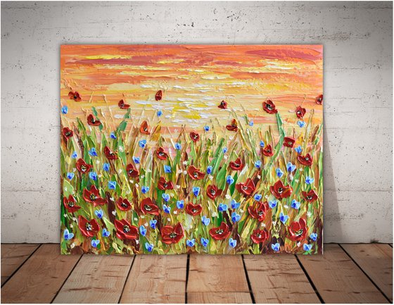 Sunset Poppies - Impasto flower painting