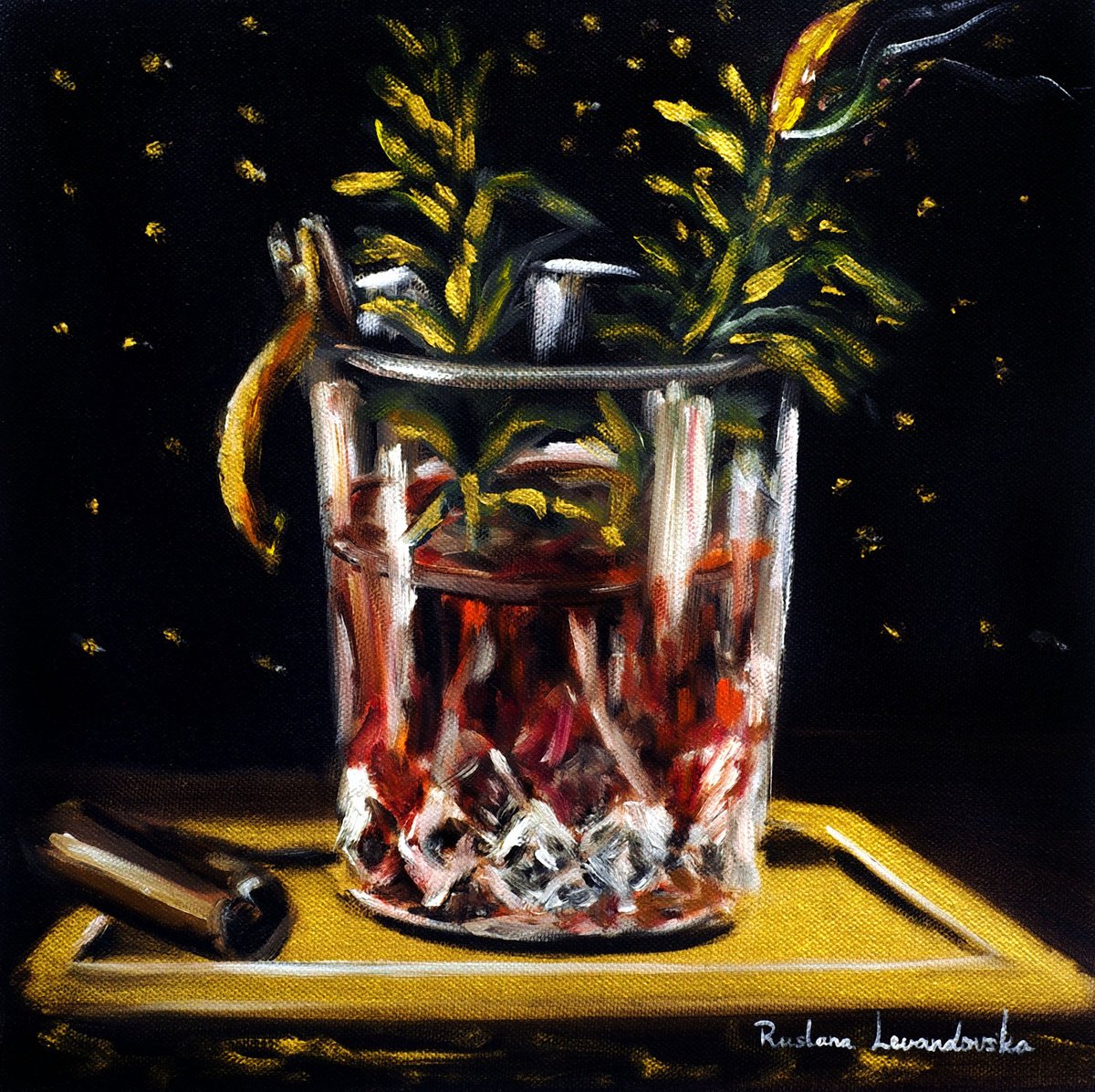 Impressionistic Still Life Oil Painting By Ruslana Levandovska, 12 X 12", Festive Spirits, Original Artwork