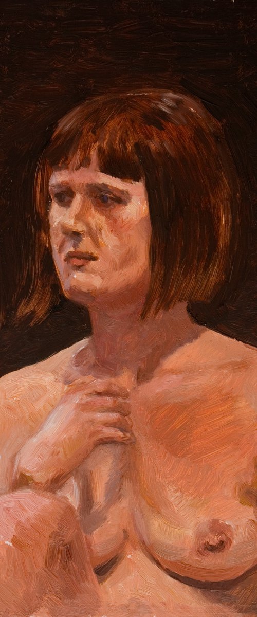 woman study on wood panel at imagerie studio by Olivier Payeur