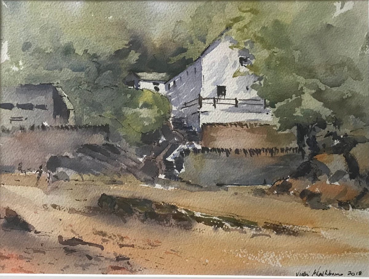 Impressionistic Landscape Watercolour By Vicki Washbourne, 12 X 9", White House Cwm Yr Eglwys, Original Artwork