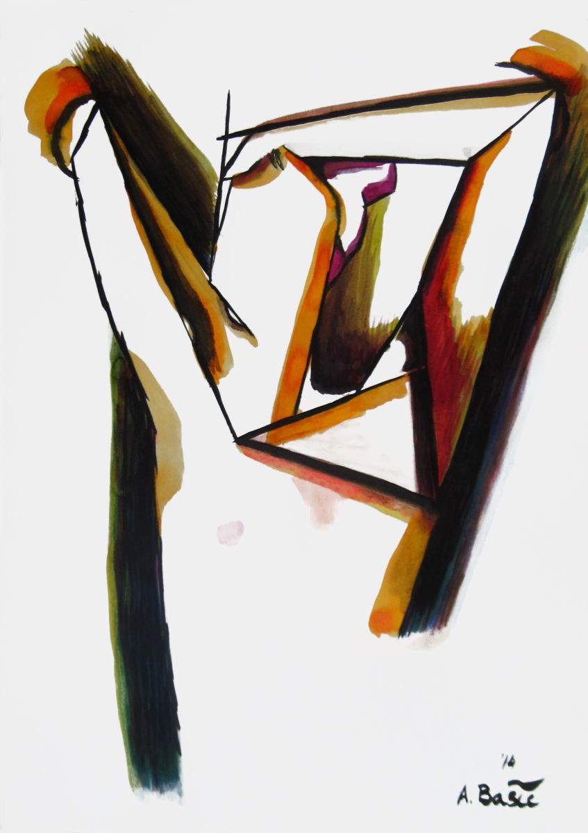 Geometric Portrait Ink Drawing By Aleksandar Basic, 12 X 17, Yawn, Original Artwork